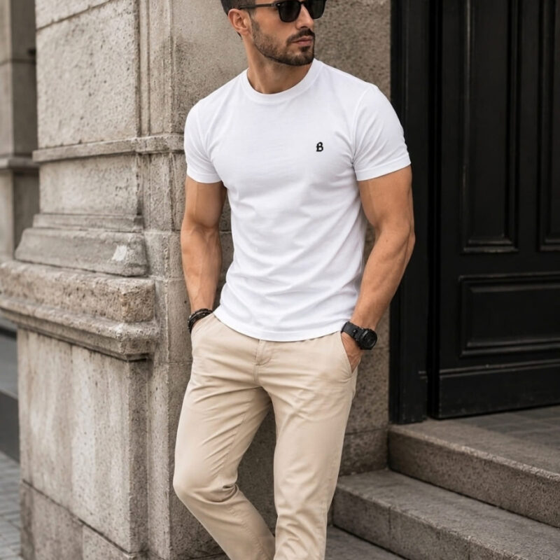 Camiseta Bordada "B" Branca